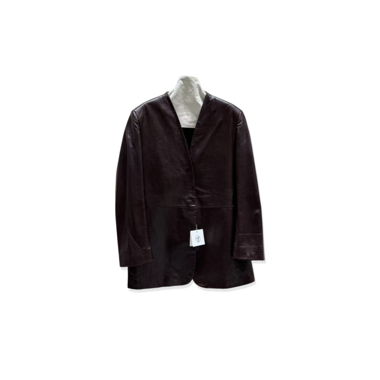 H**mes COLL GARMENTS BROWN COLLARLESS LEATHER JACKET